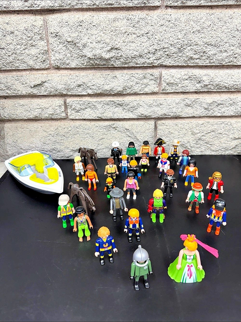 PLAYMOBIL Mixed Figures Lot Approx 30 Characters Horses Boat Police Pirates
